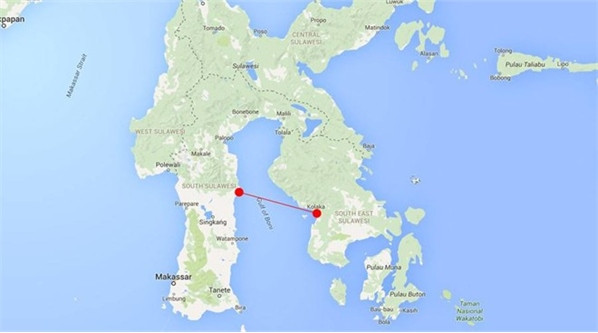 Hành trình dự kiến của con tàu gặp sự cố ở Indonesia. Ảnh: RT