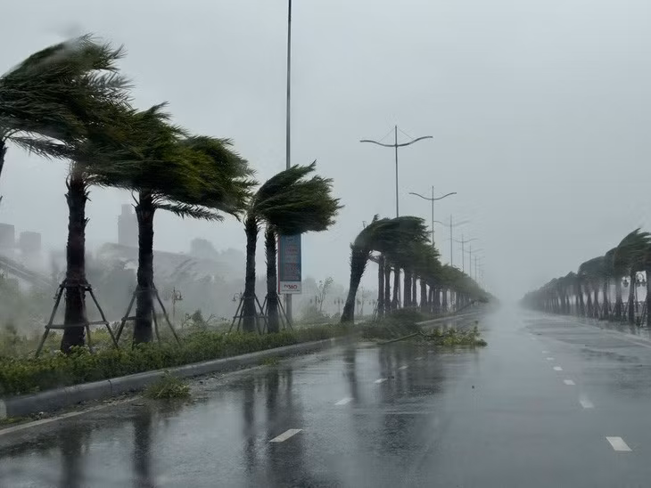 Trục đường từ Hạ Long đi Cẩm Phả, gió quật mạnh - Ảnh: NGUYỄN KHÁNH