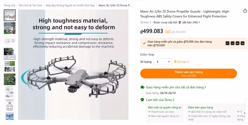 Gian hàng bán bộ bảo vệ cánh quạt cho flycam, nhưng có thể khiến người dùng nhầm lẫn bán flycam với giá rẻ (Ảnh chụp màn hình).