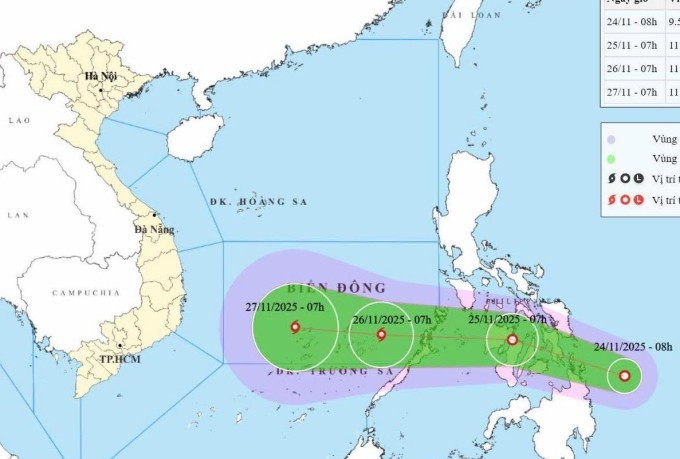 Dự báo hướng đi của áp thấp nhiệt đới. Ảnh: NCHMF