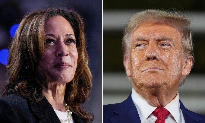 Cựu tổng thống Mỹ Donald Trump (phải) và Phó tổng thống Mỹ Kamala Harris. Ảnh: AP