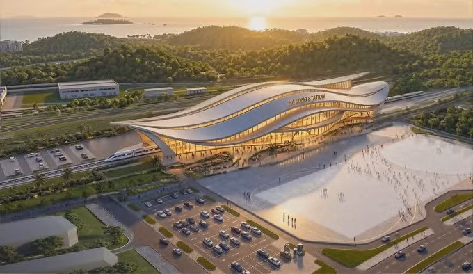 Phối cảnh ga Hạ Long của tuyến đường sắt cao tốc Hà Nội - Quảng Ninh. Ảnh: Vinspeed