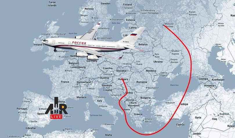 Tuyến đường khả thi nhất của chuyên cơ chở Tổng thống Vladimir Putin từ Nga tới Hungary được cho là qua không phận Thổ Nhĩ Kỳ và Serbia (Ảnh: Air Live). 2.jpg