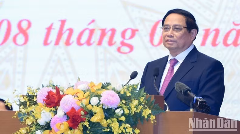 Thủ tướng Phạm Minh Chính phát biểu ý kiến tại Hội nghị. (Ảnh: TRẦN HẢI)