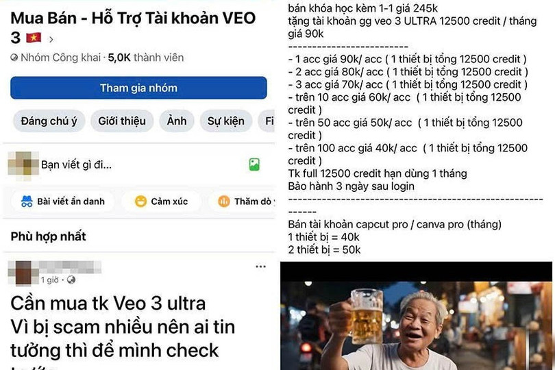 Trên mạng xã hội tràn lan các bài đăng chào mời mua bán tài khoản Veo 3. 3.jpg