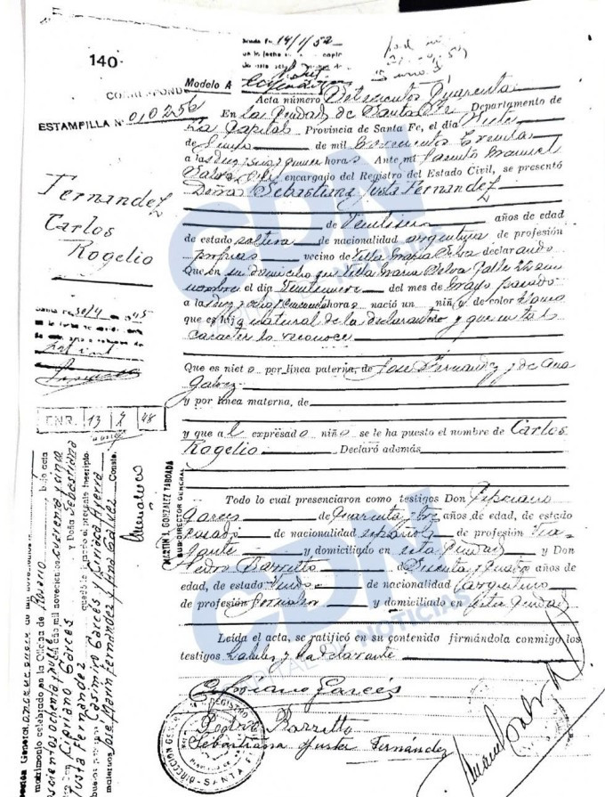 Giấy khai sinh của ông Carlos Rogelio Fernandez. Ảnh: CDN Giấy khai sinh của ông Carlos Rogelio Fernandez. Ảnh: CDN