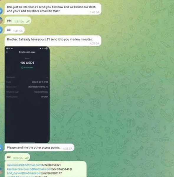 Các đối tượng sử dụng Telegram để giao dịch.