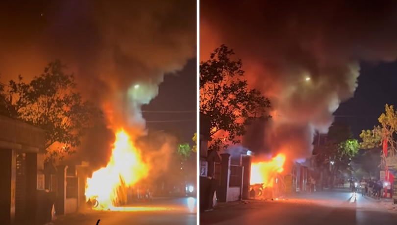 Ngọn lửa lớn bao trùm cửa hàng quần áo trên đường Lý Tự Trọng, phường Vinh Phú, Nghệ An