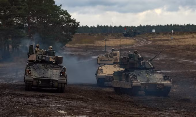 Thiết giáp M2A3 Mỹ tham gia diễn tập tại thao trường Bemowo Piskie, Ba Lan tháng 11/2024. Ảnh: US Army