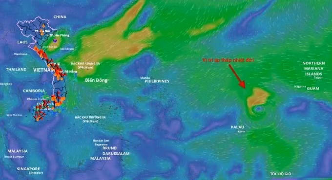 Vị trí áp thấp nhiệt đới phía đông Philippines. Ảnh: Hệ thống giám sát thiên tai Việt Nam