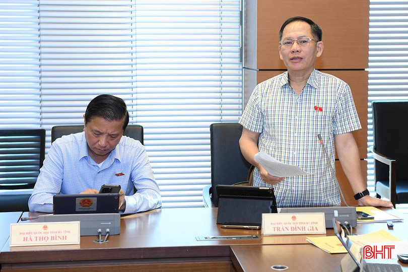 Phó Trưởng đoàn chuyên trách Đoàn ĐBQH tỉnh Hà Tĩnh Trần Đình Gia thảo luận tại tổ bqbht_br_241108xv8thaoluantonqmatuyquangcaohoachat2.jpg