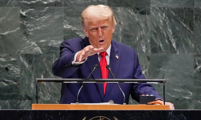 Tổng thống Mỹ Donald Trump phát biểu tại phiên họp của Đại hội đồng Liên Hợp Quốc ngày 23/9. Ảnh: AP Tổng thống Mỹ Donald Trump phát biểu tại phiên họp của Đại hội đồng Liên Hợp Quốc ngày 23/9. Ảnh: AP