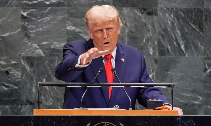 Tổng thống Mỹ Donald Trump phát biểu tại phiên họp của Đại hội đồng Liên Hợp Quốc ngày 23/9. Ảnh: AP