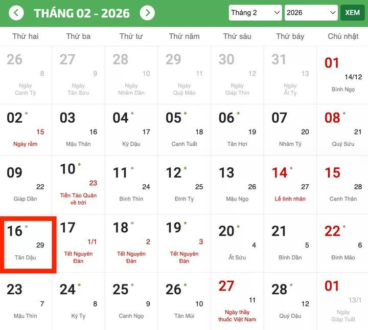 Tết Bính Ngọ 2026 không có 30 Tết.