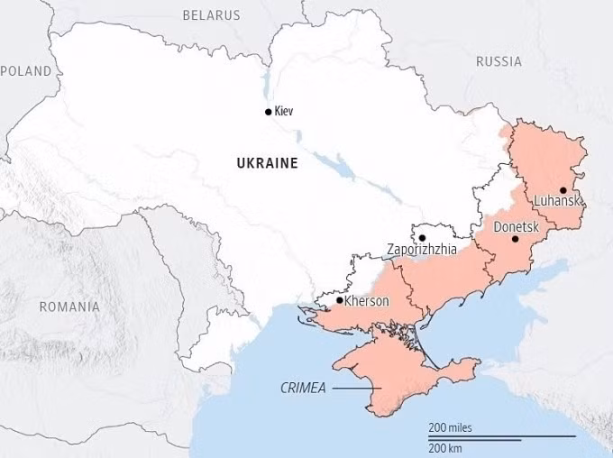 Các vùng lãnh thổ Nga đang kiểm soát ở Ukraine. Đồ họa: ISW