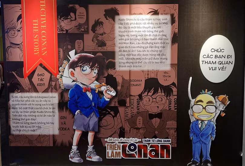 Hình ảnh tại triển lãm "30 năm đi cùng ký ức - Thám tử lừng danh Conan". Ảnh: Fanpage FDCV.