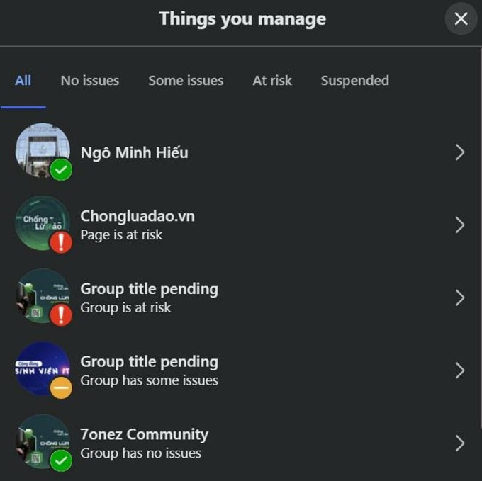 Nhiều fanpage, group gặp vấn đề, chiều 24/6. Ảnh: Ngô Minh Hiếu Nhiều fanpage, group gặp vấn đề, chiều 24/6. Ảnh: Ngô Minh Hiếu