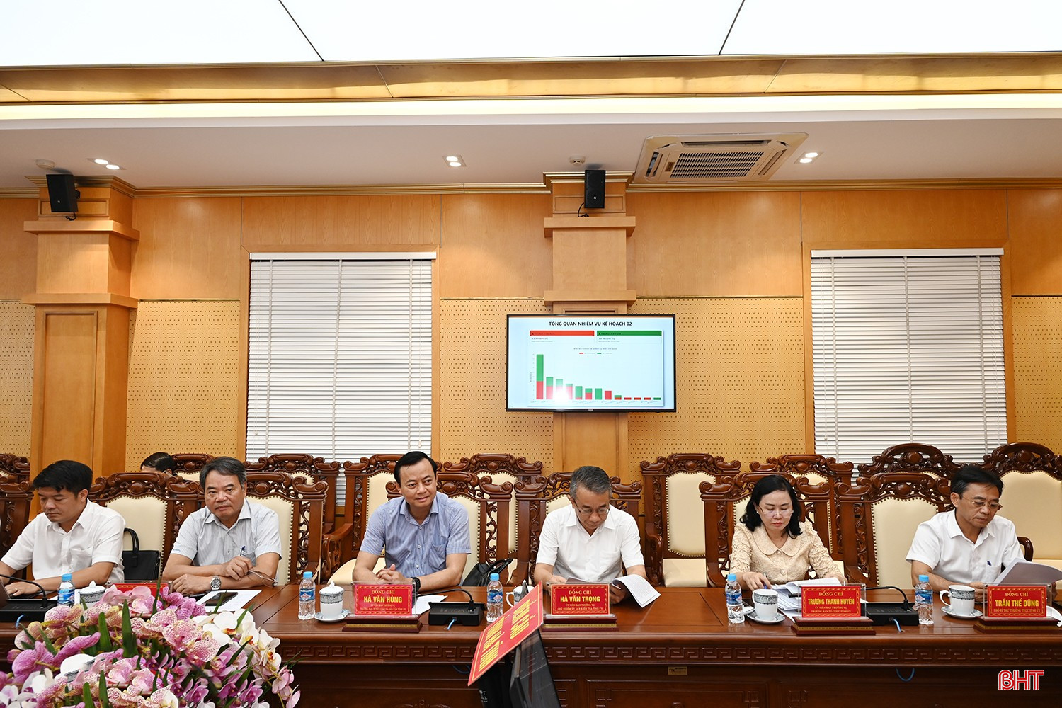 Phó Bí thư Thường trực Tỉnh ủy Trần Thế Dũng và các đại biểu dự hội nghị tại điểm cầu Hà Tĩnh. bqbht_br_dsc-69d56.jpg