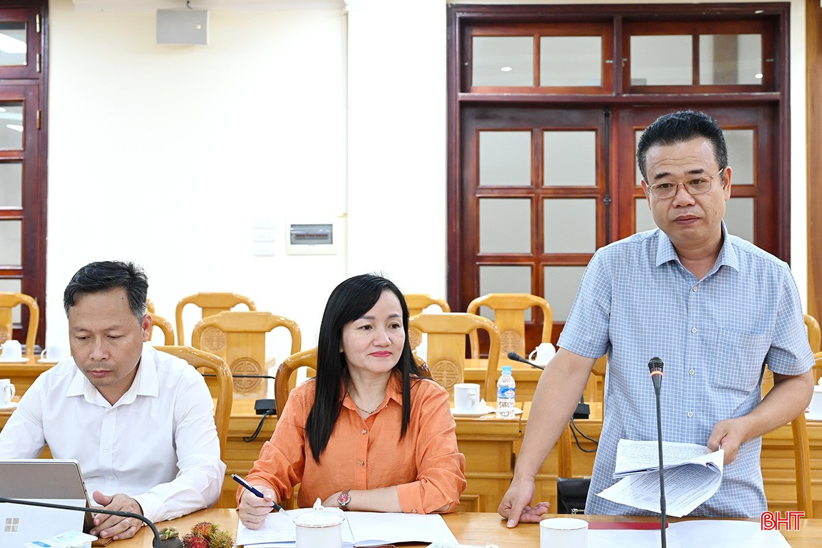 Đồng chí Nguyễn Việt Hùng - Bí thư Đảng ủy, Chủ tịch HĐND xã Thạch Hà báo cáo tại hội nghị. bqbht_br_dsc-d8889.jpg