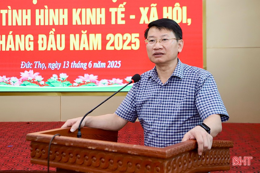 Ông Nguyễn Anh Đức - Phó Chủ tịch UBND huyện Đức Thọ báo cáo tình hình kinh tế - xã hội 6 tháng đầu năm 2025. bqbht_br_i1.jpg