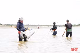 Người dân vớt "lộc trời" trên sông Lạch Kèn