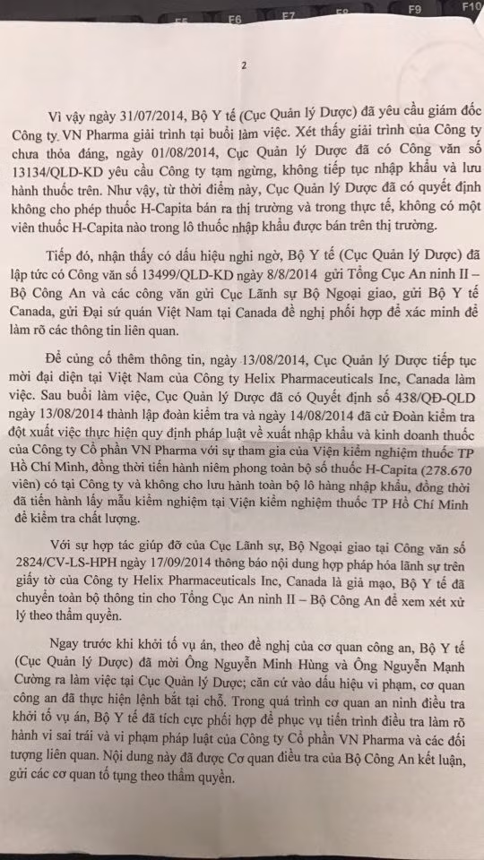 bo y te bao cao ve trach nhiem cua bo trong vu viec vn pharma