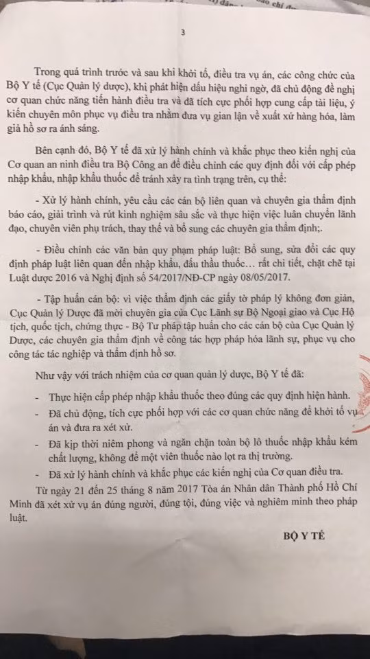 bo y te bao cao ve trach nhiem cua bo trong vu viec vn pharma