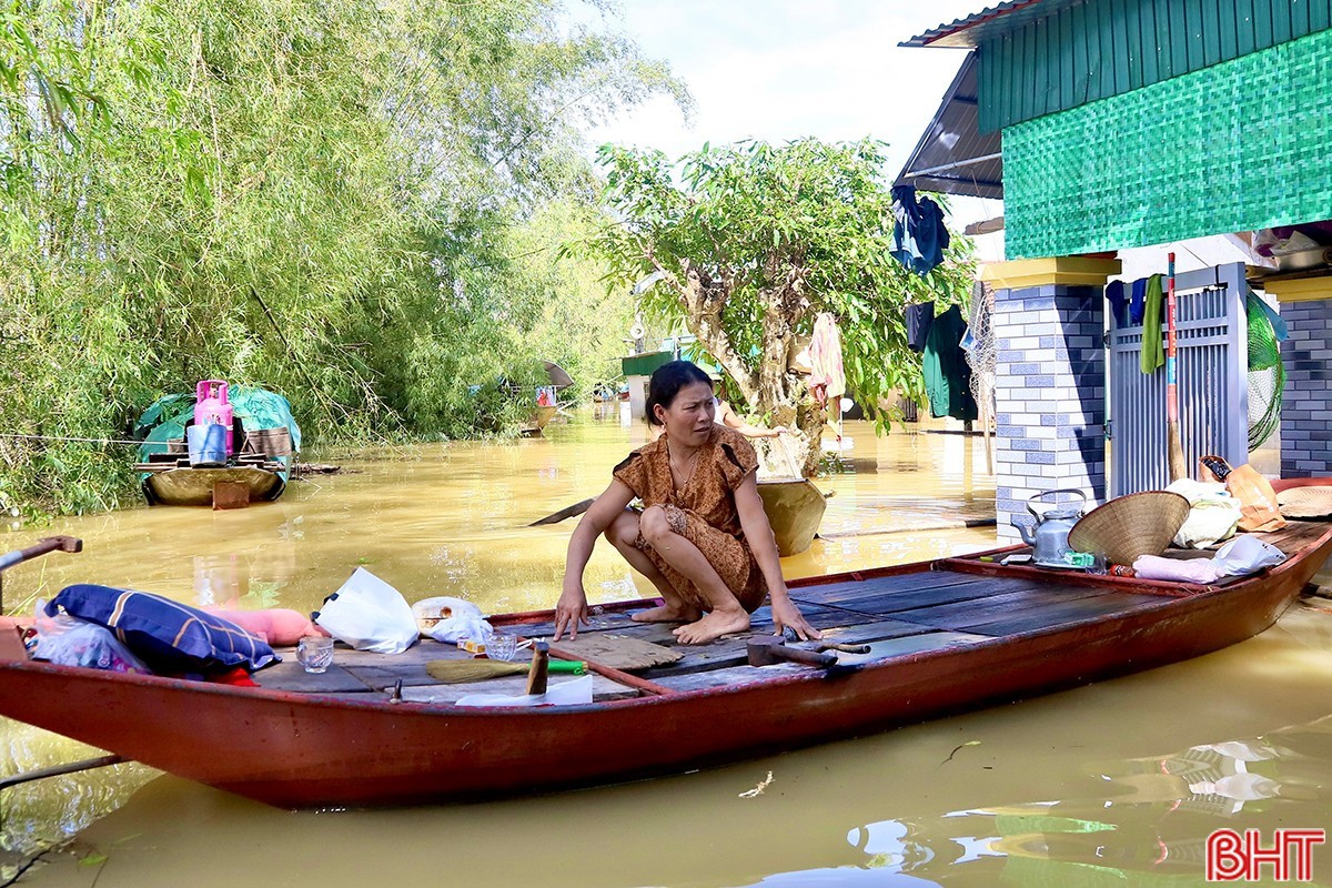 Căn nhà của gia đình bà Cao Thị Lương ở thôn Tiền Phong, xã Đức Quang đang bị nước lũ bủa vây. image.jpg
