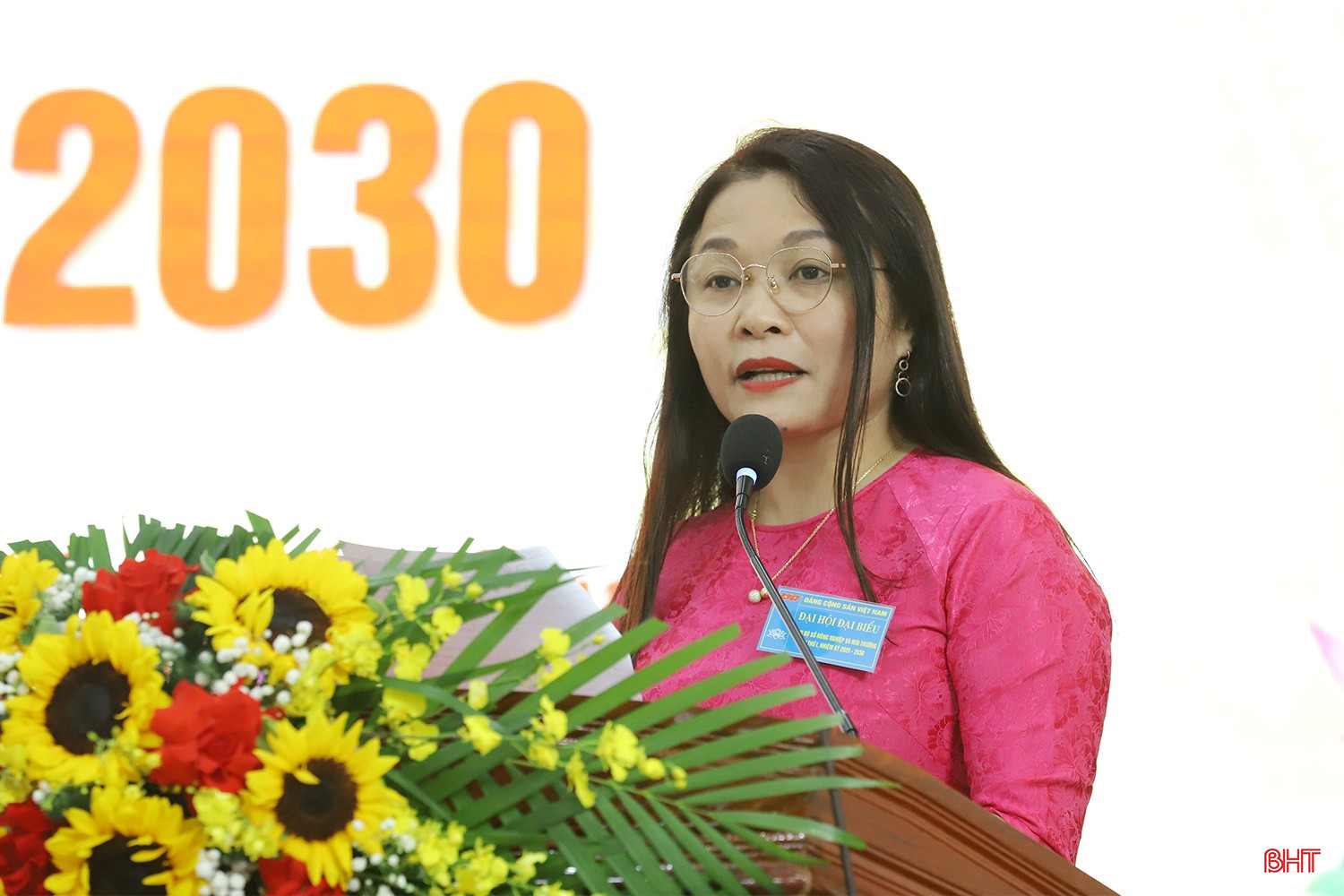 Đồng chí Nguyễn Thị Hà Tân - Ủy viên BCH Đảng bộ tỉnh, Phó Bí thư chuyên trách Đảng ủy UBND tỉnh công bố các quyết định. bqbht_br_dai-hoi-dang-bo-so-nong-nghiep-moi-truong-1.jpg
