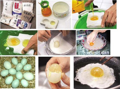 Công nghệ làm giả trứng gà tại Trung Quốc được mô tả rất kỹ trên mạng trong thời gian vừa qua. Ảnh: IE. Công nghệ làm giả trứng gà tại Trung Quốc được mô tả rất kỹ trên mạng trong thời gian vừa qua. Ảnh: IE.