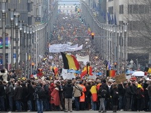 Biểu tình kêu gọi thành lập liên minh ở Bỉ. Nguồn: THX/TTXVN