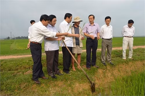 Bí thư Tỉnh ủy Nguyễn Thanh Bình và đoàn công tác của tỉnh kiểm tra tình hình sản xuất vụ xuân tại xã Cẩm Thạch (Cẩm Xuyên)