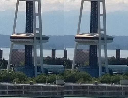 Hai ảnh trên là so sánh giữa zoom 2,7x với 5 triệu điểm (ảnh trái) và giữ nguyên rồi crop sau (ảnh phải). Ảnh crop cho thấy nhiều chi tiết và mịn hơn so với ảnh zoom bởi dù không bị hiệu ứng điểm ảnh nội suy, ảnh zoom vẫn bị tác động bởi tính năng xử lý tăng cường nét mạnh hơn.