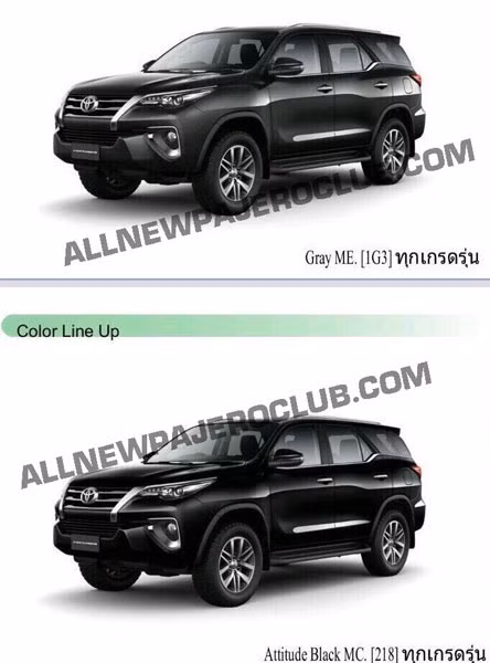 6 phiên bản màu ngoại thất của Toyota Fortuner 2016.