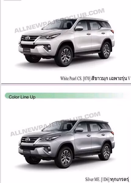 6 phiên bản màu ngoại thất của Toyota Fortuner 2016.