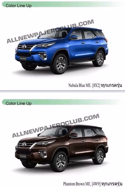 6 phiên bản màu ngoại thất của Toyota Fortuner 2016.
