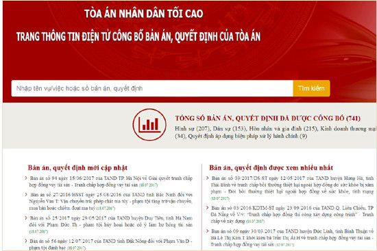 tu 18 7 cong dan co the tim kiem xem noi dung cac ban an tren mang