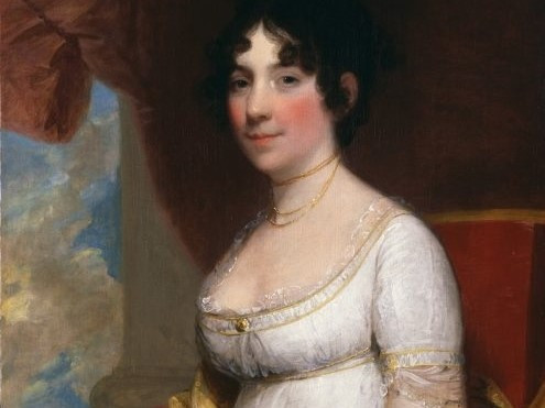 Dolley Madison là đệ nhất phu nhân đầu tiên chứng kiến tuyên thệ nhậm chức tổng thống của chồng, ông James Madison. Cho đến nay, bà vẫn là một trong những phụ nữ nổi tiếng và được yêu thích nhất của Nhà Trắng. Chính tổng thống Madison cũng đánh giá cao sự nhạy bén chính trị của bà. Khi người Anh đốt Nhà Trắng vào năm 1814, Dolley đã cứu một bức chân dung hiếm của tổng thống Mỹ đầu tiên George Washington và các giấy tờ của chồng. Bà được coi là anh hùng vì hành động này. Ảnh: whitehousehistory. nhung bong hong dang sau cac tong thong my