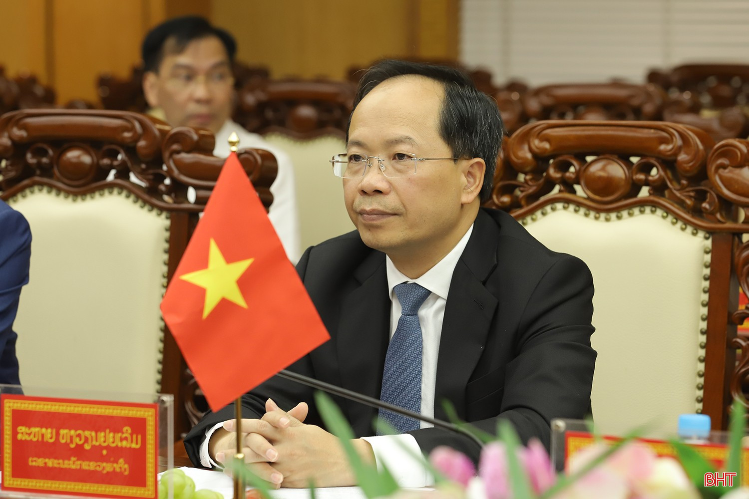 Bí thư Tỉnh ủy Hà Tĩnh Nguyễn Duy Lâm phát biểu tại cuộc hội đàm. bqbht_br_hoi-dam-ha-tinh-vieng-chan-4.jpg