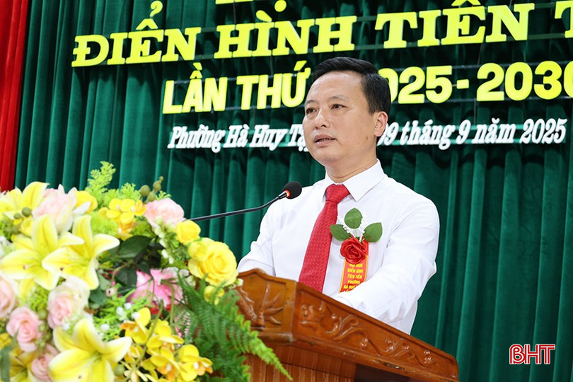 Ông Đậu Tùng Lâm - Bí thư Đảng ủy, Chủ tịch HĐND phường Hà Huy Tập phát biểu tại hội nghị bqbht_br_ha-huy-tap-8.jpg