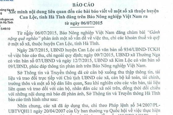 Vụ “sưu cao thuế nặng” ở Can Lộc: Hà Tĩnh khẳng định có nhiều thông tin sai sự thật ảnh 1