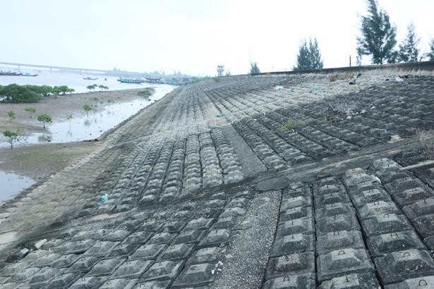 Rác đã được dọn sạch trên kè chắn sóng và bến Cồn Gò Cẩm Nhượng