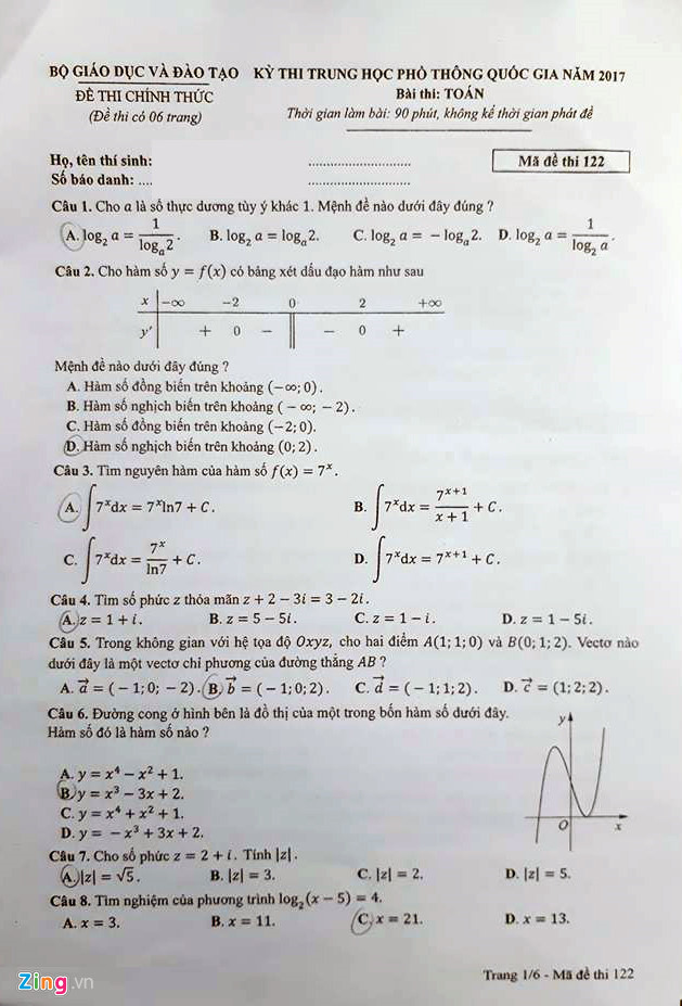 de thi bai giai mon toan thpt quoc gia 2017