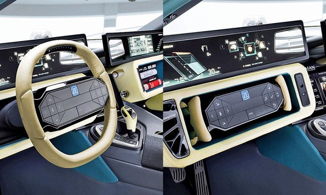 Vô lăng có thể thu gọn trên bản độ của BMW i8. Ảnh: Automotive News. xu huong noi that o to trong tuong lai gan