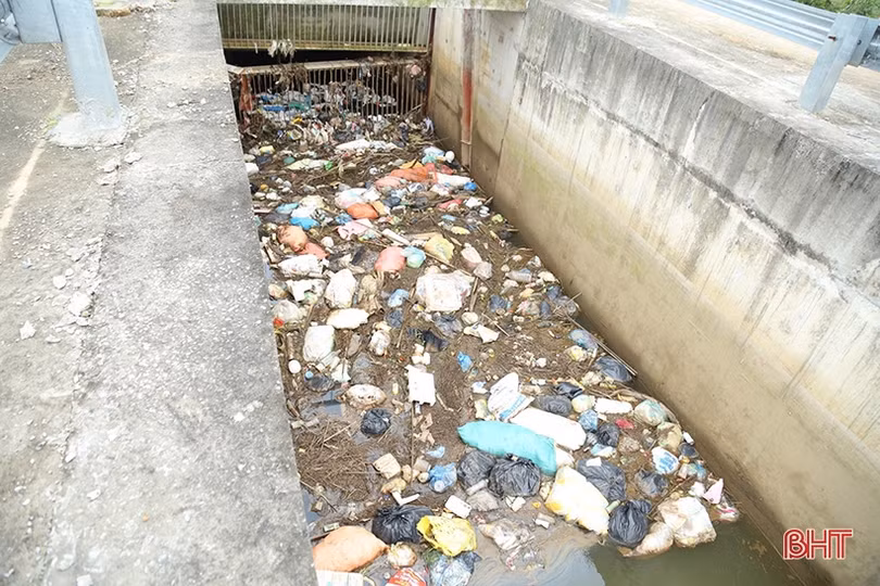 Rác thải ùn ứ trên kênh Ngàn Trươi - Cẩm Trang