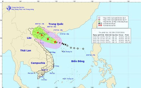 Vị trí và hướng di chuyển của cơn bão số 1 con bao so 1 bien dong manh bac bo mua to de phong lu quet
