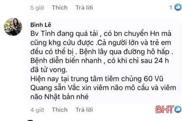 Thông tin sai sự thật về bệnh viêm màng não tại Hà Tĩnh, bị xử phạt 5 triệu đồng