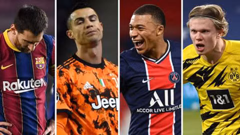 Chiếc giày vàng châu Âu 2020/21: Haaland và Mbappe bắt kịp Messi, áp sát Ronaldo
