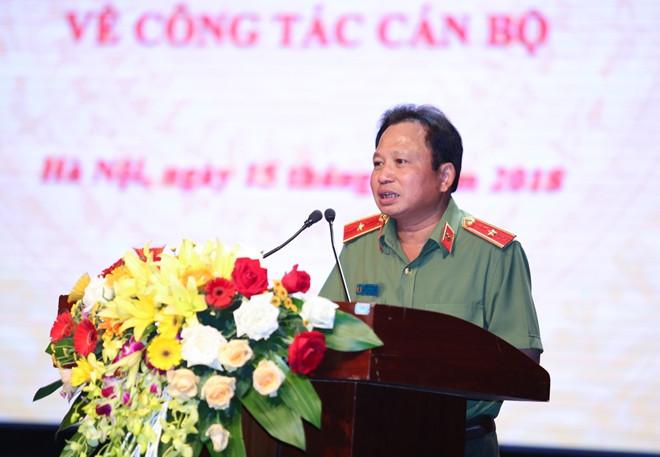 Thiếu tướng Mai Văn Hà, Cục trưởng Cục Truyền thông CAND, phát biểu tại buổi lễ. Công bố Quyết định về công tác cán bộ đối với Cục Truyền thông CAND