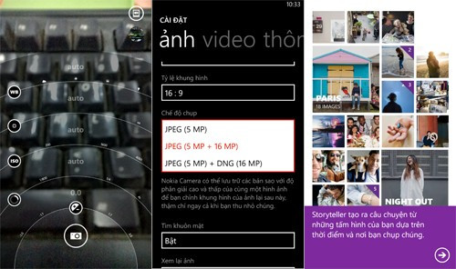 Ngoài ứng dụng Nokia Camera với giao diện chuyên nghiệp, kết hợp với Pro Camera, Lumia 1520 còn hỗ trợ định dạng ảnh RAW (DNG) và ứng dụng Nokia Tellerstory.